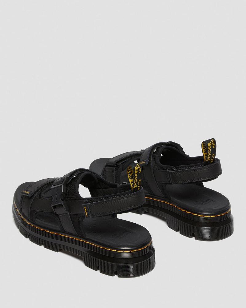 Black Men's Dr Martens Forster Webbing Strap Sandals | CA 637MQZ